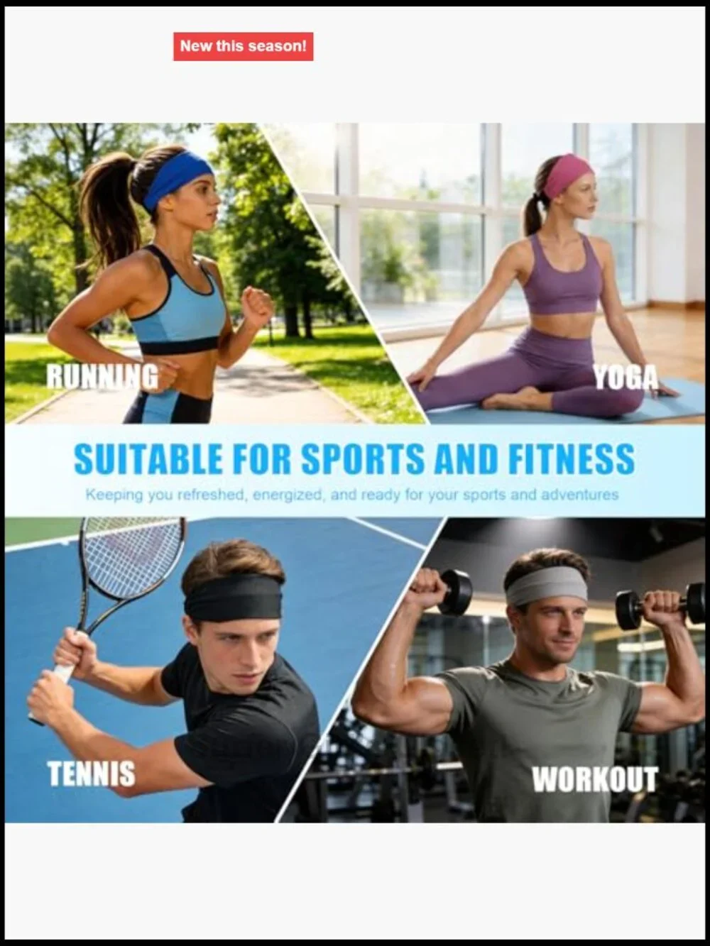 Cooling Headband Non-Slip Sweatband Moisture Wicking Sports Headband for